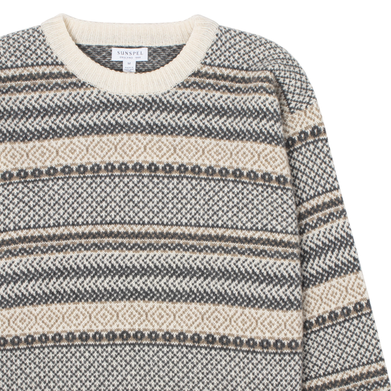 Sunspel Womens Lambswool Fairisle Jumper Ecru / Camel / Charcoal Fairisle - The Sporting Lodge