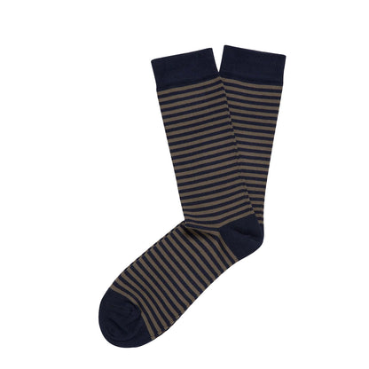 Sunspel Long Staple Cotton Socks Navy / Dark Moss English Stripe - The Sporting Lodge