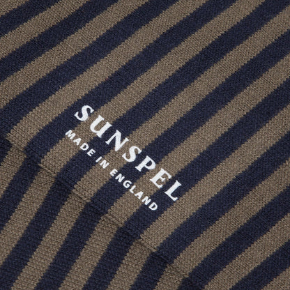 Sunspel Long Staple Cotton Socks Navy / Dark Moss English Stripe - The Sporting Lodge