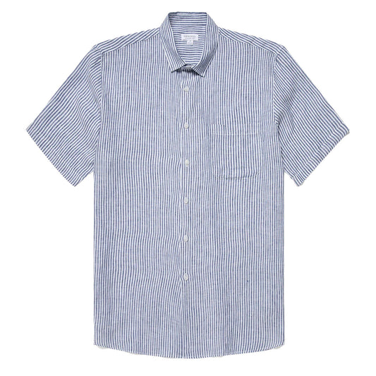 Sunspel SS Italian Linen Shirt Navy / White Linen Stripe - The Sporting Lodge