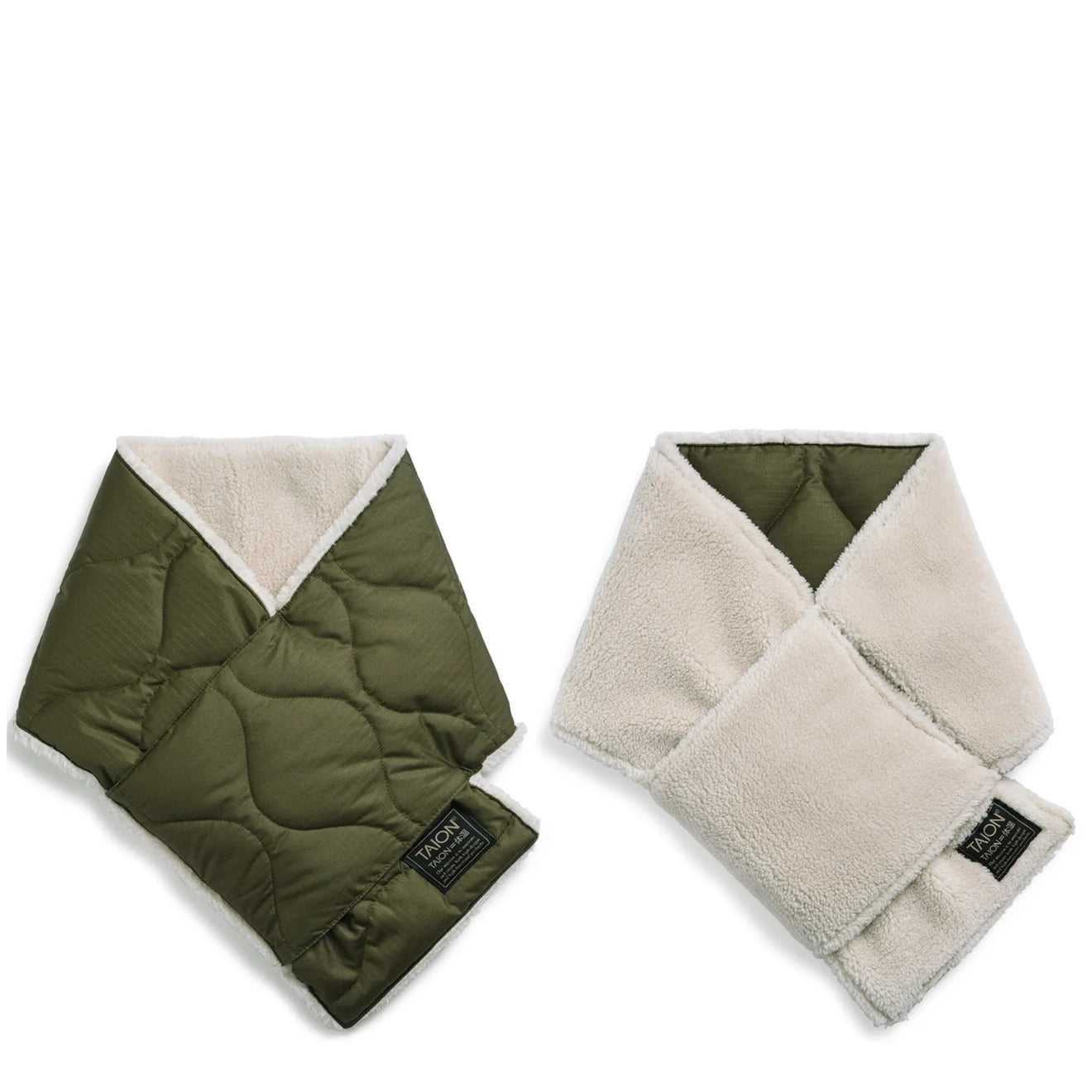 Taion Military Reversible Down Scarf Dark Olive / Cream - The Sporting Lodge